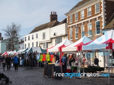 Faversham, Kent/uk - March 29 : View Of Street Market In Faversh… Stock Photo