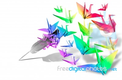 Feather Pen And Paper Bird Flying Stock Image