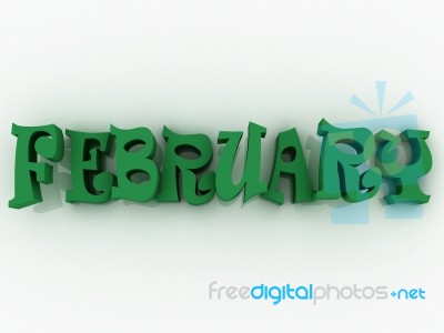 February Sign With Colour. 3d Paper Illustration Stock Image