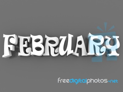 February Sign With Colour Black And White. 3d Paper Illustration… Stock Image