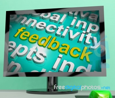 Feedback Word Cloud Screen Shows Opinion Evaluation And Surveys Stock Image