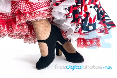 Feet Detail Of Flamenco Dancer In Beautiful Dress Stock Photo