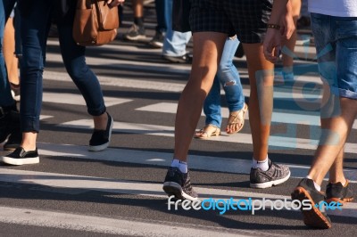 Feet Of Pedestrians Stock Photo