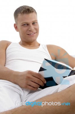 Fellow Interested In Reading Books Stock Photo