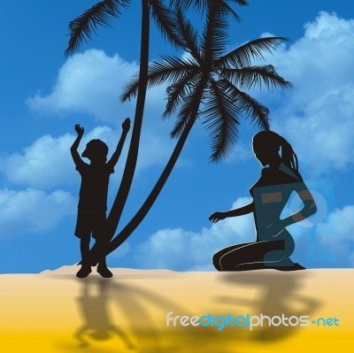 Female And Boy On The Beach Stock Image