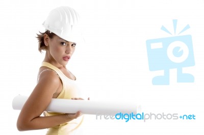 Female Architect Holding Blueprint Stock Photo