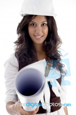 Female Architect Wearing Helmet Stock Photo