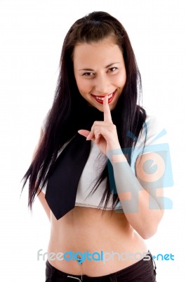 Female Asking Be Quite Silence Stock Photo