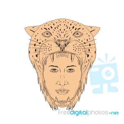 Female Aztec Warrior Jaguar Headdress Drawing Stock Image