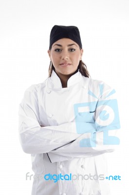 Female Chef With Crossed Arms Stock Photo