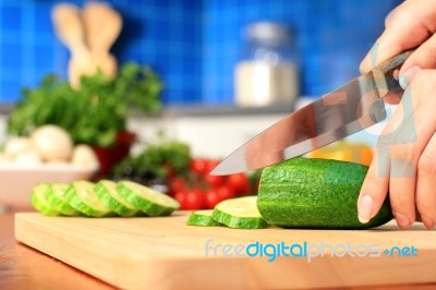 Female Chopping Food Ingredients Stock Photo