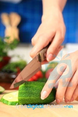 Female Chopping Food Ingredients Stock Photo