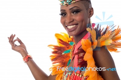 Female Dancer Pointing Away Stock Photo