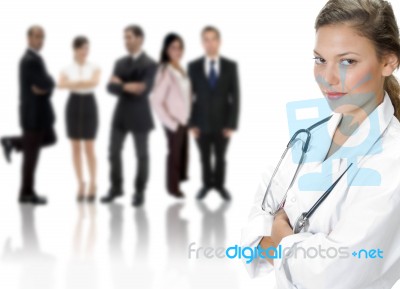 Female Doctor With Business People Stock Photo