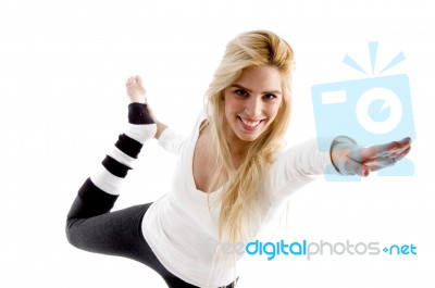 Female doing stretching Exercise Stock Photo