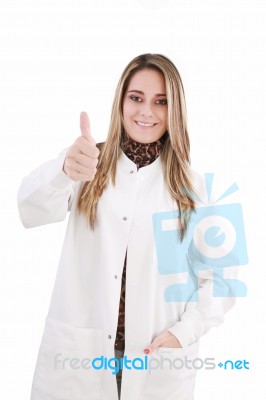 Female Dr Showing Thumb Up Stock Photo