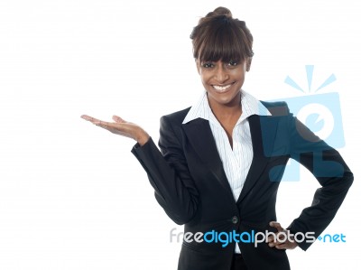 Female Executive Exposing Copyspace Area Stock Photo