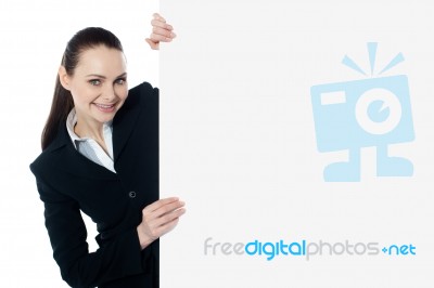 Female Executive Holding Board Stock Photo