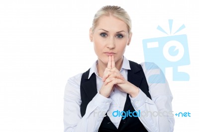 Female Executive Thinking Something Stock Photo