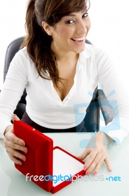 Female Executive With Jewellry Box Stock Photo