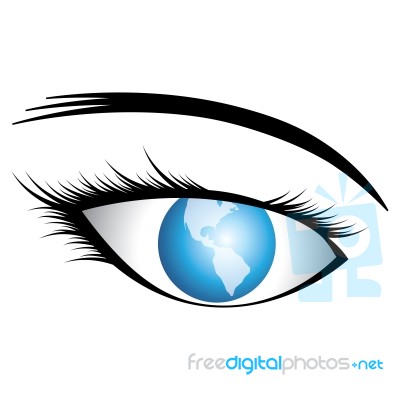 Female Eye With World Map Stock Image