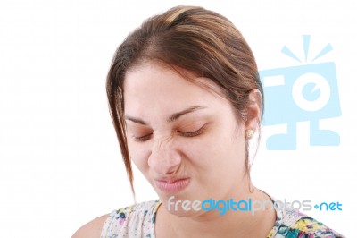 Female Feeling Bad Smell Stock Photo