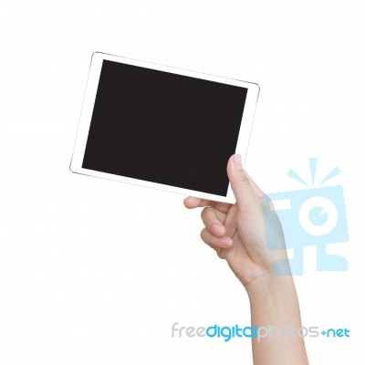 Female Hand Holding Digital Tablet Isolated Clipping Patch Easy Add Image Inside Image Data Stock Photo