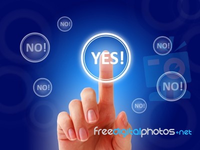 Female Hand Pressing Button Stock Photo