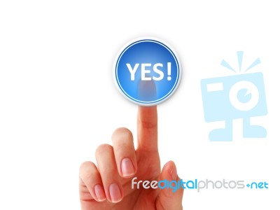 Female Hand Pressing Button Stock Photo