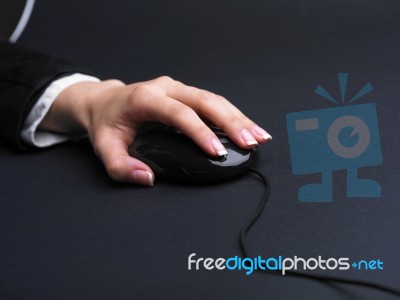 Female Hand Using Mouse Stock Photo