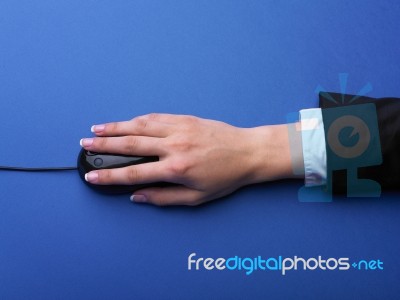 Female Hand Using Mouse Stock Photo