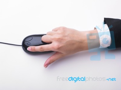 Female Hand Using Mouse Stock Photo