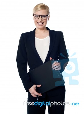 Female Holding Business Documents Stock Photo