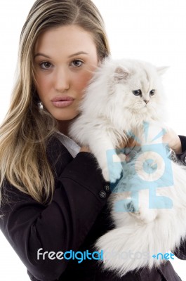 Female Holding Her Lovable Cat Stock Photo