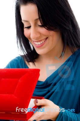 Female Holding Jewelry Box Stock Photo