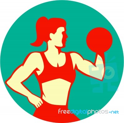 Female Lifting Dumbbell Circle Retro Stock Image