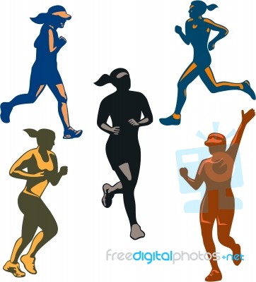 Female Marathon Runners Retro Set Stock Image