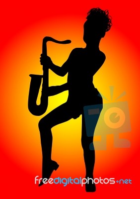 Female Musician Playing Saxophone Stock Image