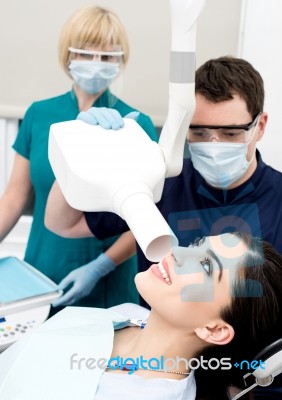 Female Patient Examined Dental X-ray Stock Photo