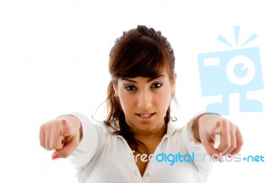 Female Pointing Forward Stock Photo