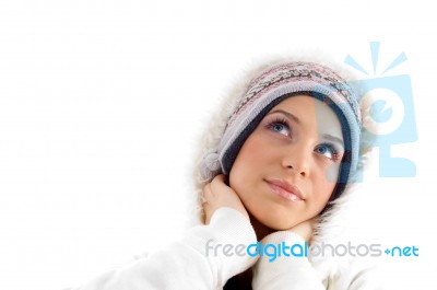 Female Posing In Winter Wear Stock Photo