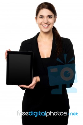 Female Presenting Brand New Tablet Pc Stock Photo