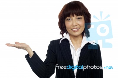 Female Presenting Copy Space Stock Photo