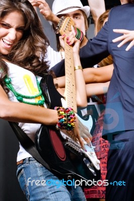 Female Rock Guitarist Stock Photo