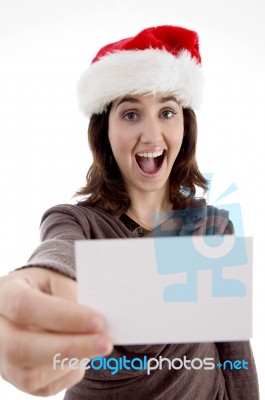 Female Showing Business Card Stock Image