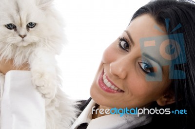 Female showing Her Lovable Cat Stock Photo