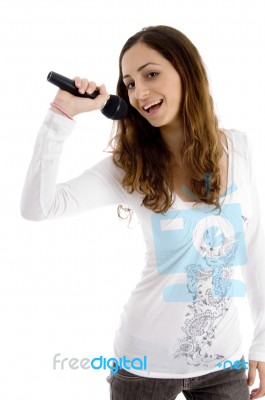 Female Singer Enjoying Singing Stock Photo