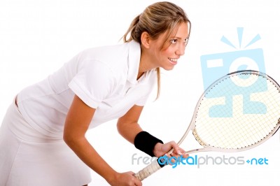 Female Tennis Player With Racket Stock Photo