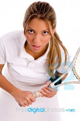 Female Tennis Player With Racket Stock Photo