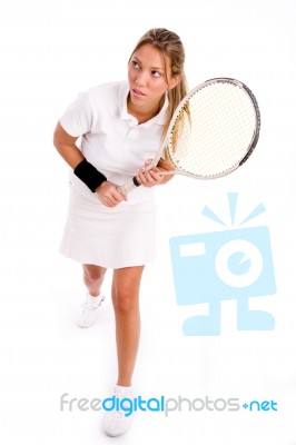 Female Tennis Player With Racket Stock Photo